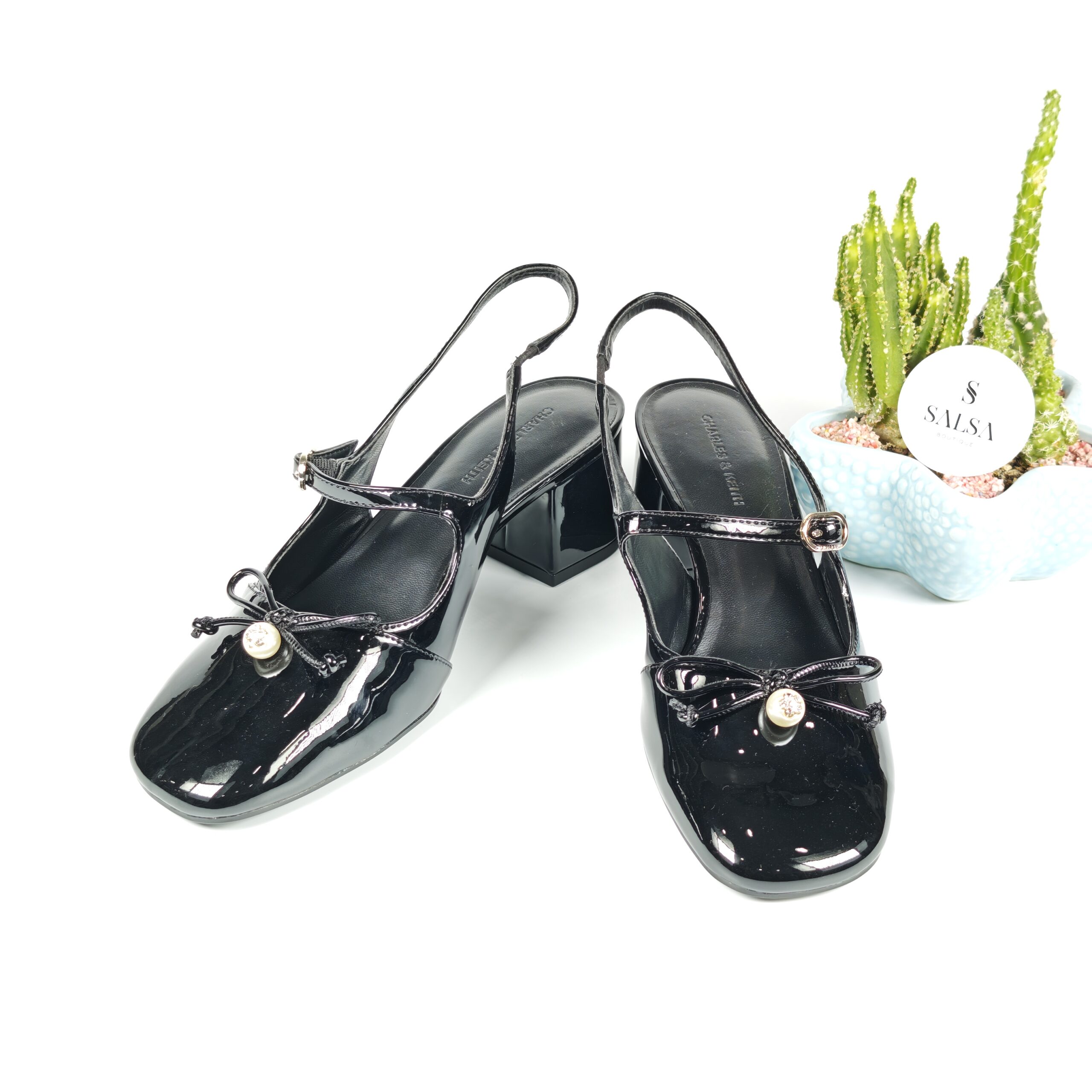 Giày slingback CNK nơ dây da bóng - Ảnh 5