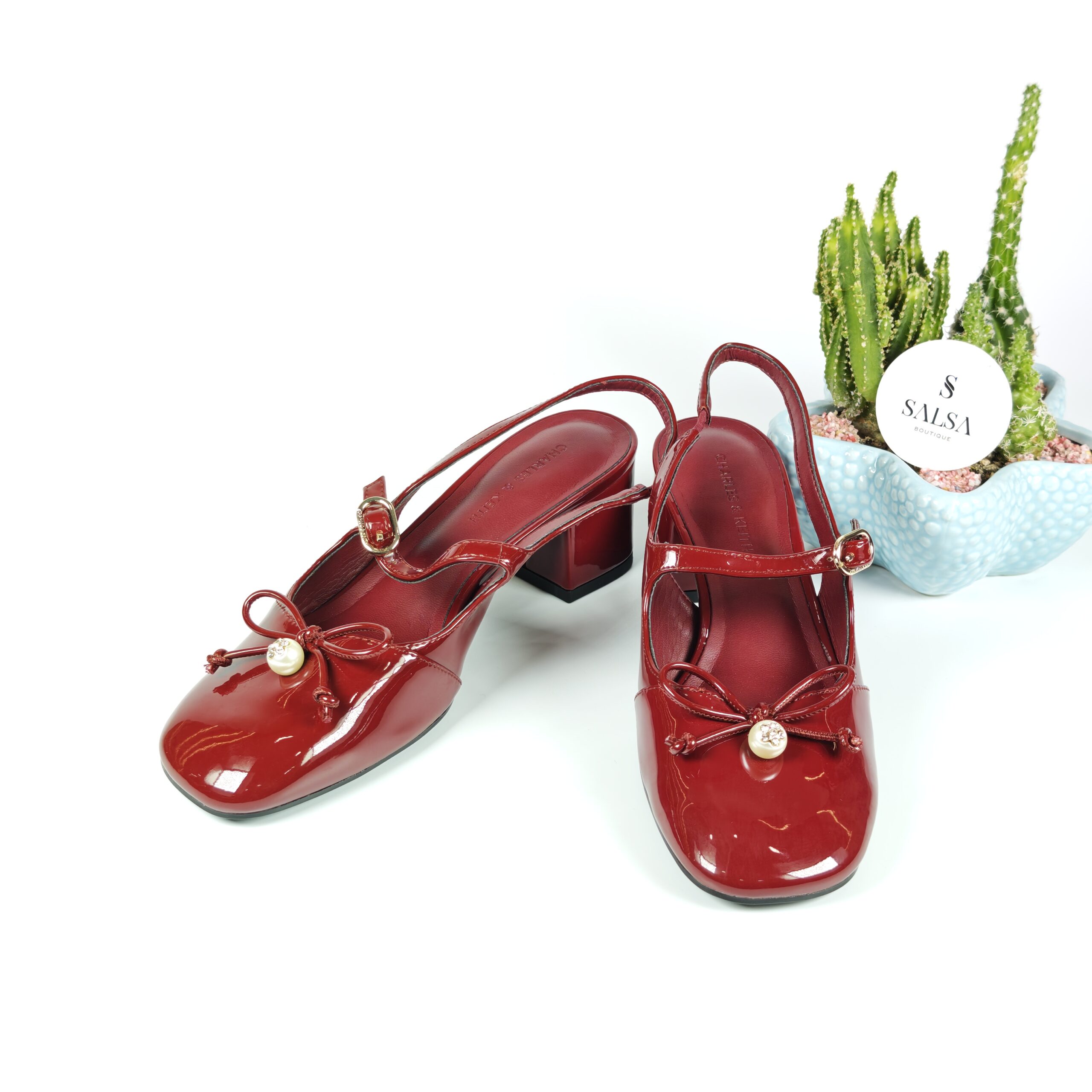 Giày slingback CNK nơ dây da bóng - Ảnh 2