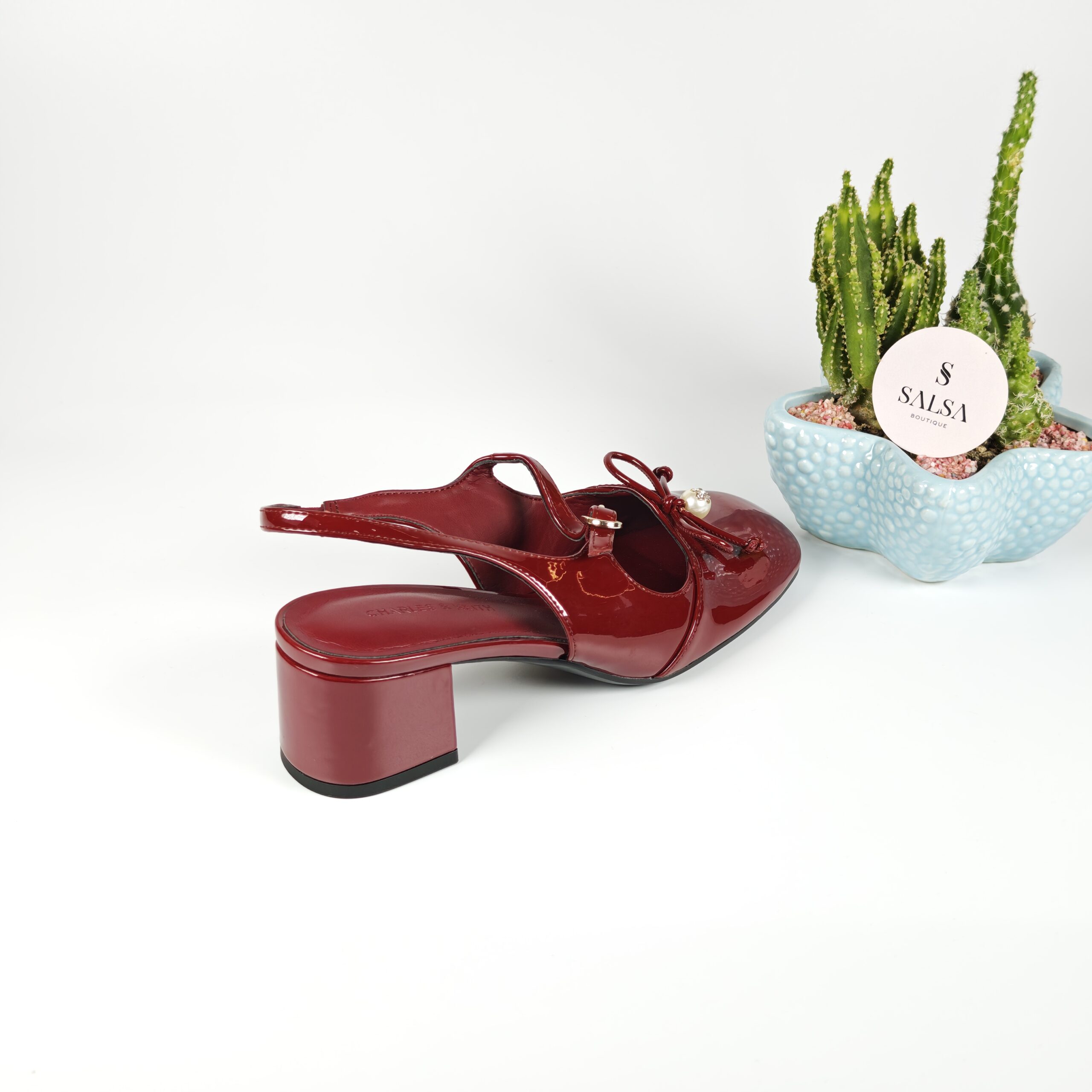 Giày slingback CNK nơ dây da bóng - Ảnh 4