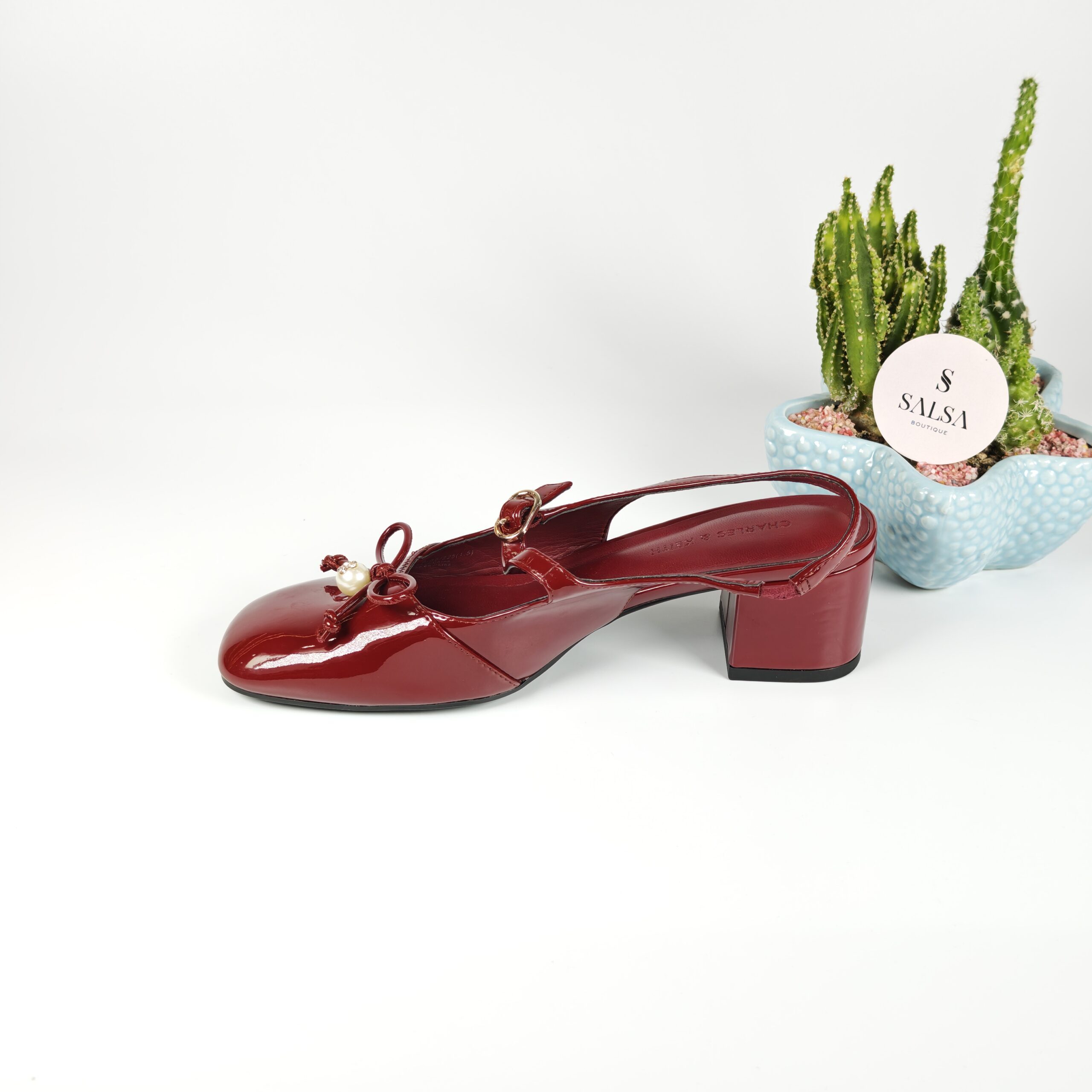 Giày slingback CNK nơ dây da bóng - Ảnh 3