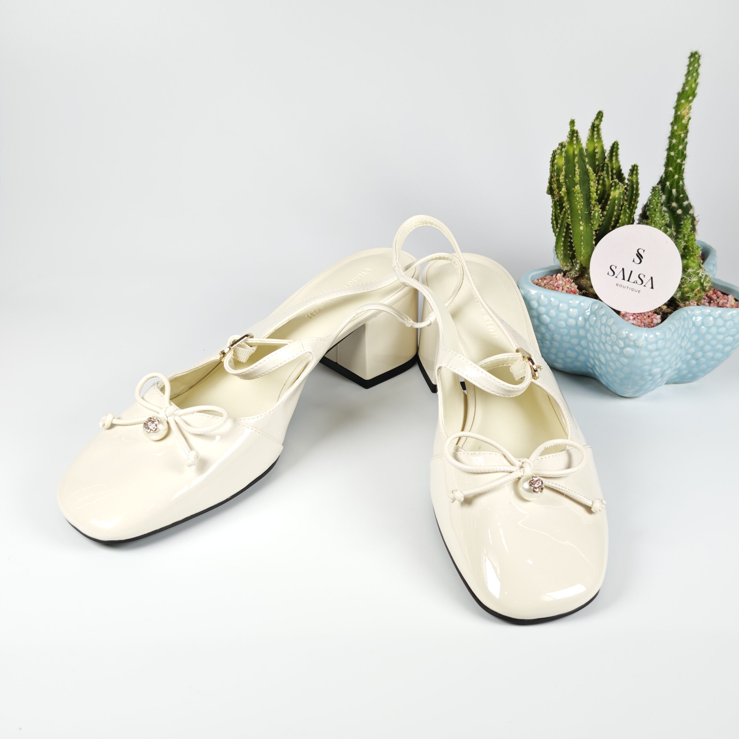 Giày slingback CNK nơ dây da bóng - Ảnh 6